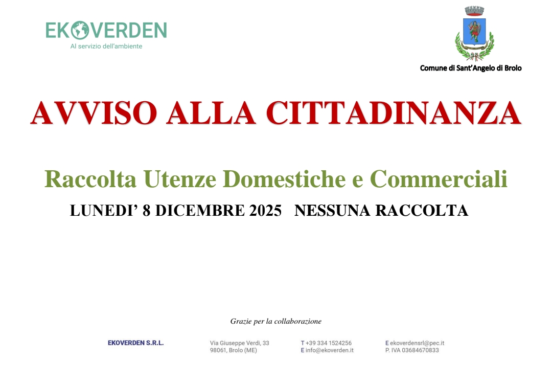 Immagine Avviso alla cittadinanza: Raccolta Utenze Domestiche e Commerciali